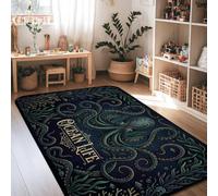 Alfombra de área de pulpo, náutica artística de algas marinas de coral de verano, azul oscuro, de pelo bajo, esponjas, para interiores, alfombras que no se desprenden, para sala de estar, dormitorio