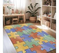 Alfombra de área de rompecabezas, formas coloridas y juguetonas, multicolor, de pelo bajo, esponja, para interiores, alfombras que no se desprenden, para sala de estar, dormitorio, dormitorio