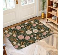 Alfombra de área de rosas, diseño floral de hojas de trigo natural, color verde primavera, de pelo bajo, esponja, para interiores, no se desprende, para baño, puerta, entrada, mesita de noche