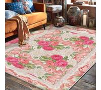 Alfombra de área de rosas, floral, vintage, margaritas, tulipanes, primavera, melocotón, parte trasera antideslizante, alfombras con patrón de interiores que no se desprenden, para sala de estar