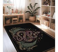 Alfombra de área de serpiente, alfombra rectangular bohemia con estrellas de helecho místico N/A, color negro, antideslizante, para sala de estar, dormitorio, cocina, pasillo, decoración de 4 x 6 pies