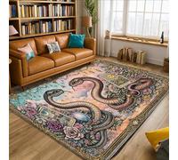Alfombra de área de serpiente, diseño de bola de cristal rosa mística, no pastel, antideslizante, suave, rectangular, resistente a las manchas, para sala de estar, dormitorio, debajo de la mesa