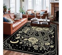 Alfombra de área de serpiente, flores artísticas bohemias, estrellas, ninguna negra, borde de pelo bajo, alfombra rectangular para sala de estar, dormitorio, debajo de la mesa, comedor, decoración de