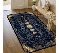 Alfombra de área de sol, diseño celestial de luna mística y estrellas otoñales, color azul marino, de pelo bajo, alfombra rectangular que no se desprende, para baño, entrada, mesita de noche