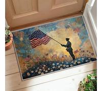 Alfombra de área de soldado, bandera patriótica festiva, fuegos artificiales, día de la independencia, color azul, pelo bajo, suave, resistente a las manchas, entrada, baño, lavandería, decoración de