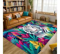 Alfombra de área de tigre, diseño de hojas tropicales modernas, flores, color verde verano, antideslizante, rectangular, alfombras de suelo para sala de estar, dormitorio, pasillo, escritorio, oficina