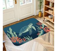 Alfombra de área de tortuga, naturaleza marina, algas marinas, color azul, antideslizante, estética, alfombra rectangular para baño, puerta, entrada, mesita de noche, decoración de 2 x 3 pies