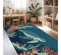 Alfombra de área de tortuga, naturaleza marina, algas marinas, color azul verano, antideslizante, alfombra rectangular para el hogar, sala de estar, dormitorio, debajo de la cama, decoración de