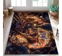 Alfombra de área de tren, patriótica vintage, banderas de águila, día de la independencia, rojo, de pelo bajo, estético, alfombra rectangular para entrada, baño, lavandería, decoración de 3 x 5 pies