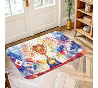 Alfombra de área de trofeo, banderas de fuegos artificiales para celebración, color rojo, alfombra de esponja de pelo bajo, ribete de borde, entrada, baño, cocina, puerta, decoración de 2 x 3 pies