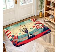 Alfombra de área de trofeo, banderas festivas, confeti, celebración, color rojo, pelo bajo, esponja, alfombra para puerta, entrada, decoración de mesita de noche, 2 x 3 pies