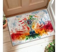 Alfombra de área de trofeos, banderas de celebración deportiva, paisaje urbano, color rojo, pelo bajo, estético, felpudo rectangular con acentos para baño, lavandería, cocina, entrada, decoración de 2