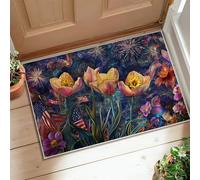 Alfombra de área de tulipanes, banderas vibrantes, fuegos artificiales, verano, violeta, pelo bajo, suave, resistente a las manchas, entrada, baño, cocina, puerta, decoración, 2 x 3 pies