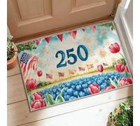 Alfombra de área de tulipanes, banderines patrióticos con bandera festiva de verano, color rojo, de pelo bajo, alfombra rectangular con detalles impresos, alfombra para entrada, baño, lavandería