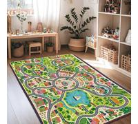 Alfombra de área de vecindario, juguetona y imaginativa para caminos, casas, tiempo de juego, esponja, de pelo bajo, alfombra rectangular para interiores, no se desprende, para sala de estar