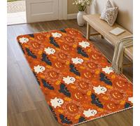 Alfombra de área fantasma, festiva y juguetona Jack-o'-Lantern Murciélago, Halloween, naranja, borde antideslizante, alfombra rectangular para entrada, baño, cocina, puerta, decoración de 3 x 5 pies