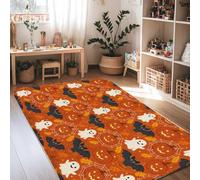 Alfombra de área fantasma, festiva y juguetona Jack-o'-Lantern Murciélago, Halloween, naranja, pelo bajo, borde de esponja, alfombra rectangular para sala de estar, dormitorio, debajo de la cama