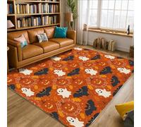Alfombra de área fantasma, festiva y juguetona murciélago Jack-o'-Lantern para Halloween, color naranja, alfombras de esponja de pelo bajo, resistentes a la decoloración, alfombras estéticas para el
