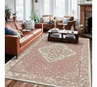 Alfombra de área floral, adorno clásico tradicional con hoja N/a melocotón, antideslizante, alfombra rectangular para interiores, no se desprende, para sala de estar, dormitorio, pasillo, escritorio