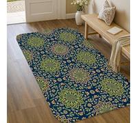 Alfombra de área floral, bohemia, e tica, hoja de mandala, no azul marino, de pelo bajo, alfombra rectangular con detalles impresos, alfombra para entrada, baño, lavandería, decoración de 3 x 5