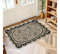 Alfombra de área floral, elegante diseño vintage de corazones espirales, ninguno negro, pelo bajo, alfombra de esponja para puerta, borde ribeteado, entrada, baño, lavandería, decoración de 2 x 3 pies