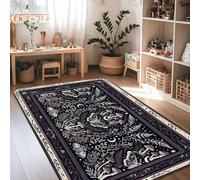 Alfombra de área floral, elegante y elegante diseño de hongos sin hojas negras, antideslizante, para el hogar, interiores, alfombras que no se desprenden para sala de estar, dormitorio, pasillo
