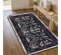Alfombra de área floral, elegante y elegante diseño de hongos, sin hojas negras, pelo bajo, borde de esponja, alfombra rectangular para entrada, baño, cocina, decoración de puerta, 3 x 5 pies