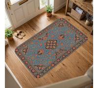 Alfombra de área floral, tradicional y elegante, adorno de mandala, no azul, antideslizante, para interiores, no se desprende, para entrada, baño, lavandería, decoración de 3 x 5 pies