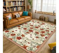 Alfombra de área floral vintage con diseño de hojas de mariposa rojas, de pelo bajo, suave, rectangular, resistente a las manchas, para sala de estar, dormitorio, comedor, escritorio, oficina