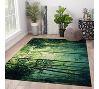 Alfombra de área Grande 60x120 Alfombras Verdes de salón | Alfombra bosque bambú lavable máquina estampado antideslizante pelo bajo suelo interior comedor, dormitorio