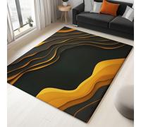 Alfombra de área Grande Amarillo, 160 x 230 cm Alfombras de Felpa Suaves Mármol Abstracto Patrón Ondas Alfombras Antideslizantes Lavable Interior para Dormitorio salón Oficina Cocina Entrada