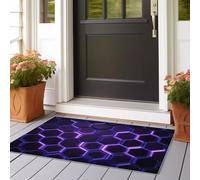 Alfombra de área lavable a máquina, color morado, geométrica de ciencia ficción, hexagonal, antideslizante, grande, no desprende pelusa, alfombra de pelo bajo impresa, para dormitorio, comedor y