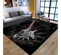 Alfombra de área moderna para sala de estar, 120 x 160 cm, de pelo bajo, rectangular, antideslizante, para dormitorios, no se desprenden (guitarra gris)