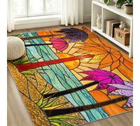 Alfombra de área naranja para sala de estar, isla de fantasía, alfombra grande, pelo bajo, puesta de sol, playa, palmeras, pintura de vidrio, decoración del hogar, alfombra para guardería, habitación