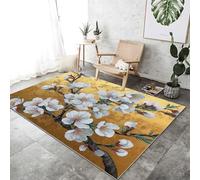 Alfombra de área Oro, para la decoración del Pasillo Alfombras 160 x 230 cm Interiores Antideslizantes Alfombras Acuarela Plantar Almendros Flores Pelo Corto Lavables Alfombras