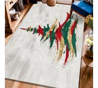 Alfombra de área para árbol de Navidad, festiva y moderna, patrón de cepillo rojo, patrones de cepillo verde, alfombra rectangular de pelo bajo para interiores, no se desprende, para sala de estar