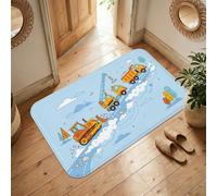 Alfombra de área para camión, diseño de grulla de dibujos animados, color azul, de pelo bajo, esponjosa, resistente a la decoloración, para baño, entrada, cocina, mesita de noche, decoración de 3 x 5