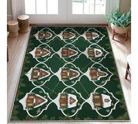 Alfombra de área para casas, diseño navideño de pino nevado, color verde, con borde de pelo bajo, alfombra rectangular para baño, entrada, mesita de noche, lavandería, decoración de 3 x 5 pies
