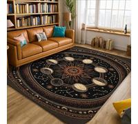 Alfombra de área para el sol, celestial, bohemio, luna, estrellas, ninguna, negra, de pelo bajo, alfombra rectangular para interiores, no se desprende, para sala de estar, dormitorio, pasillo