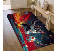 Alfombra de área para gatos, contemporánea y juguetona pelota de fútbol, color rojo, pelo bajo, borde de esponja, alfombra rectangular para entrada, baño, lavandería, decoración de mesita de noche, 3
