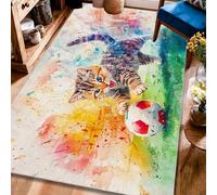 Alfombra de área para gatos, divertida pelota de fútbol, multicolor antideslizante, alfombra rectangular para interiores, no se desprende, para sala de estar, dormitorio, dormitorio universitario