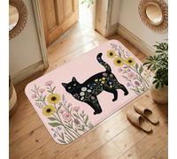 Alfombra de área para gatos, flores inspiradas en la naturaleza, girasoles, primavera, color negro, de pelo bajo, esponja, estética, alfombra rectangular para baño, lavandería, cocina, entrada