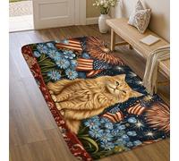 Alfombra de área para gatos, fuegos artificiales festivos, Día de la Independencia, azul, de pelo bajo, esponja, estética, alfombra rectangular para entrada, baño, lavandería, decoración de 3 x 5 pies