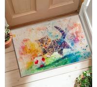 Alfombra de área para gatos, juguetona pelota de fútbol, multicolor de pelo bajo, alfombra para interiores, no se desprende, para entrada, baño, lavandería, decoración de mesita de noche, 2 x 3 pies