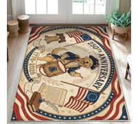 Alfombra de área para perro, patriótica vintage, bandera de tambor, aniversario, rojo, de pelo bajo, rectangular, no se desprende, para baño, mesita de noche, entrada, puerta, decoración de 3 x 5 pies