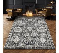Alfombra de área para sala de estar 150 x 200 cm lavable a máquina alfombra antideslizante decoración de la habitación alfombra grande para oficina cocina dormitorio comedor tradicional vintage gris