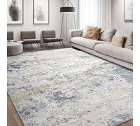 Alfombra de área para sala de estar, 8 x 10 pulgadas, abstracta, grande, suave, lavable, neutral, moderna, de pelo bajo, para dormitorio, comedor, casa de campo, oficina en casa, beige y azul