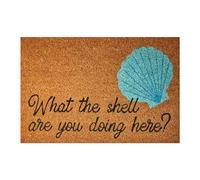 Alfombra de área para sala de estar, verano, azul, What The Shhell, What The Are You Doing Here, felpudo divertido y lindo felpudo de bienvenida para el hogar (caqui, talla única)