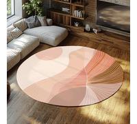 Alfombra de área Redonda de la colección de líneas geométricas abstractas Modernas Alfombra Circular de fácil Cuidado Rosa Beige Que no se desprende para Sala de Estar Dormitorio Oficina 80cm