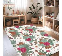Alfombra de área suculenta, bohemia inspirada en la naturaleza, diseño de flores de cactus verde primaveral de pelo bajo, alfombra rectangular de suelo para sala de estar, dormitorio, dormitorio
